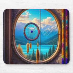 Mousepad Dreamcatcher em Janela Superolhando as Montanhas