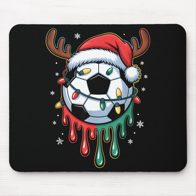 Mousepad Dripng Soccer Ball Christmas Santa Hat Holiday  (Frente)
