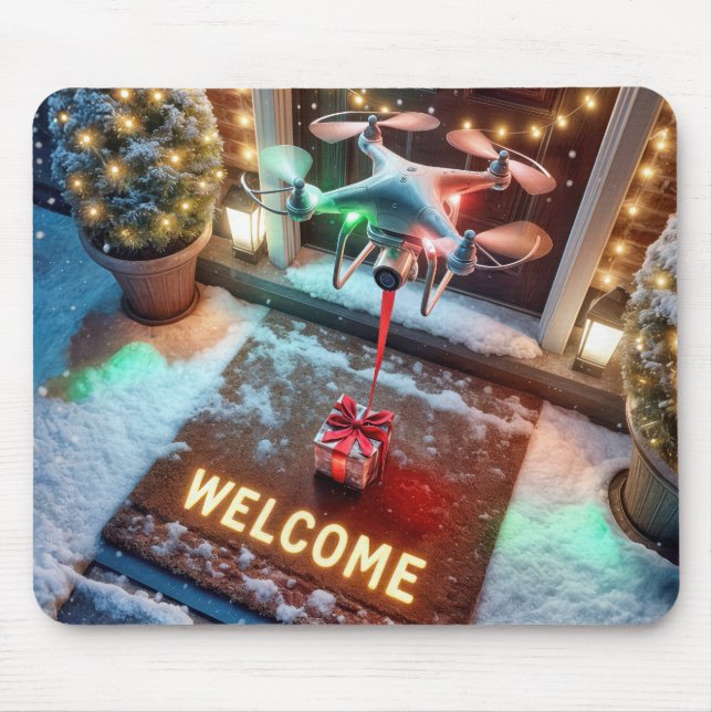 Mousepad Drone entregando um presente de Natal (Frente)