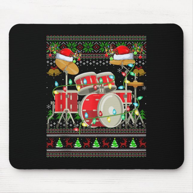 Mousepad Drum Ugly Christmas Sweater Musical Drum Player Dr (Frente)