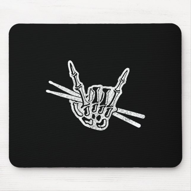 Mousepad Drummer Halloween Skeleton Hand Rock and Roll Drum (Frente)