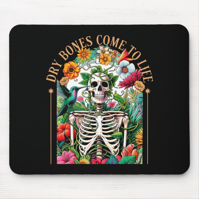 Mousepad Dry Bones Come Alive Funny Skeleton Floral Christi (Frente)