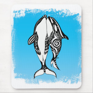 Mousepad Duas Baleias Orca Azul Tribal Bruto
