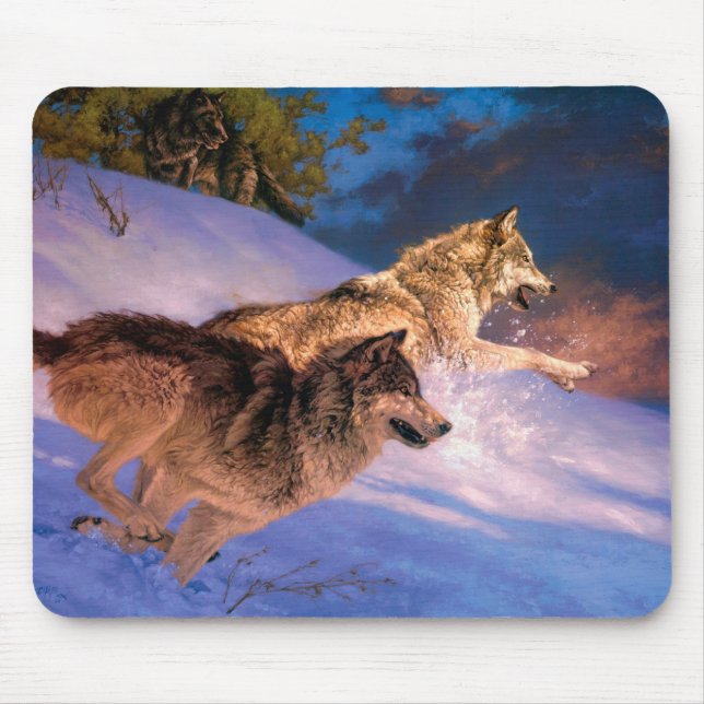 Mousepad Duas cinzas lobas na natureza do inverno (Frente)