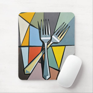 Mousepad Duas Garfos em Fundo Abstrato Geométrico