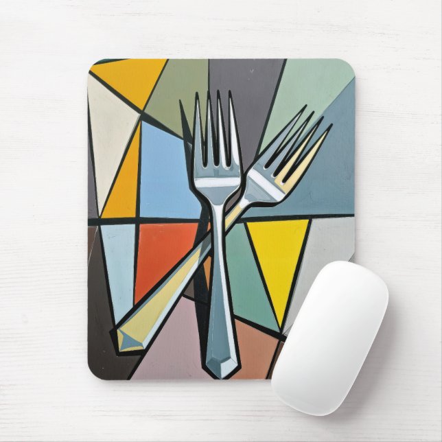Mousepad Duas Garfos em Fundo Abstrato Geométrico (Com mouse)