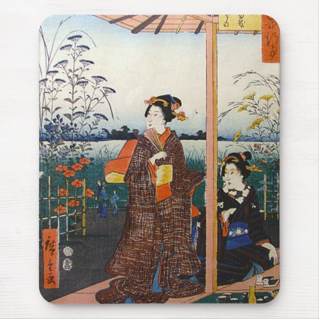 Mousepad Duas gueixas Woodblock tradicional japonês Ukiyo-E (Frente)