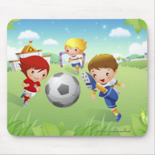 Mousepad Duas meninas e um menino que joga o futebol