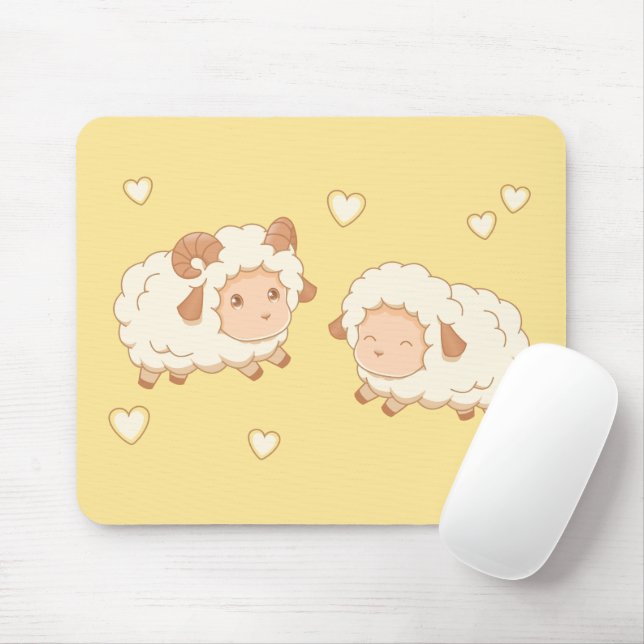 Mousepad Duas Pequenas Ovelhas Bonitas, Amarelas (Com mouse)