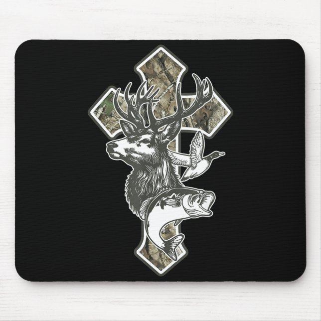 Mousepad Duck Deer Dove Camo Cross Christian Hello Hunting  (Frente)