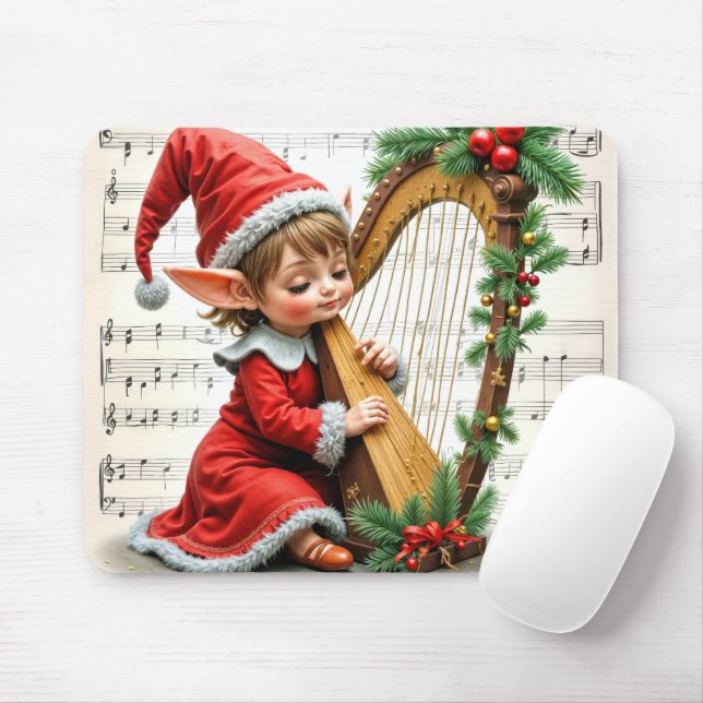 Mousepad Duende de Natal Tocando uma Harpa (Com mouse)