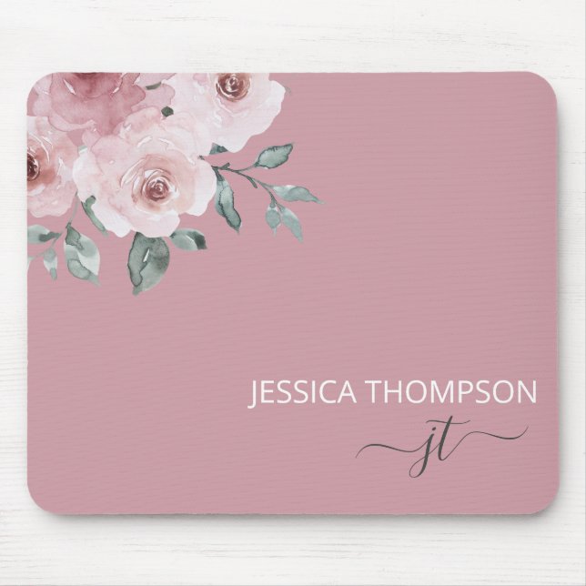 Mousepad Dusty Rosa Floral Modern Monograma (Frente)