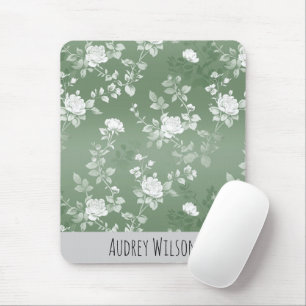Mousepad Dusty Sage Floral Verde Flor Padrão Verde