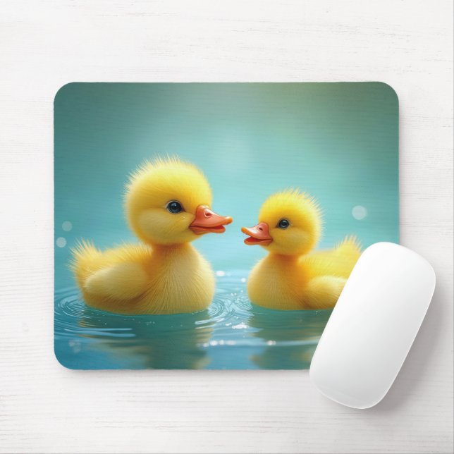 Mousepad Dutos Amarelos Nadando Na Água Azul (Com mouse)