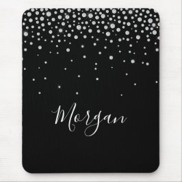 Mousepad DY Name White Script & White Diamantes, Preto