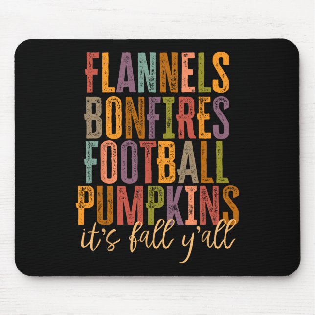 Mousepad É Fall Y'all Flannels Bonfire Futebol Pumpkin (Frente)