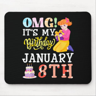Mousepad É Meu Aniversário Em 8 De Janeiro Menina Fofa Com 