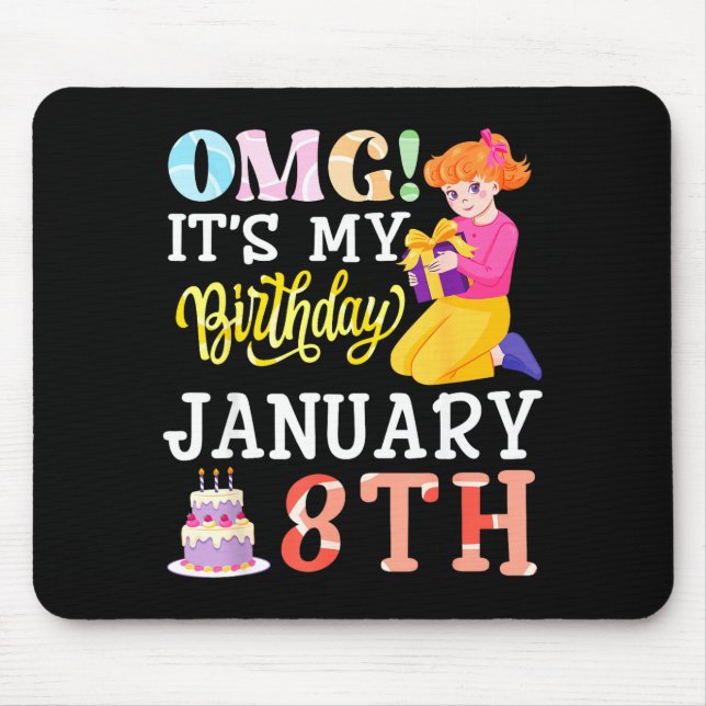 Mousepad É Meu Aniversário Em 8 De Janeiro Menina Fofa Com  (Frente)