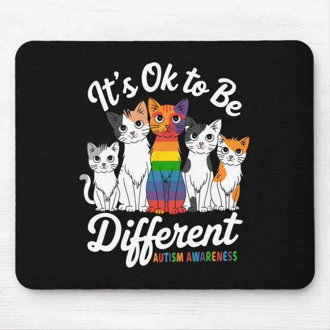 Mousepad É Ok Ser Diferente Gato Puzzle Lindo Consciência d (Frente)