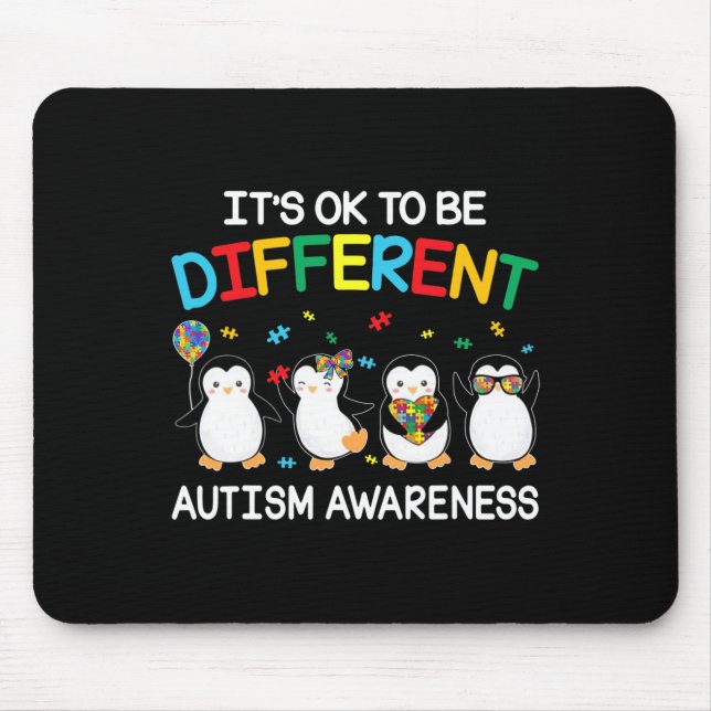 Mousepad É Ok Ser Diferente Pinguim Conscientização do Auti (Frente)