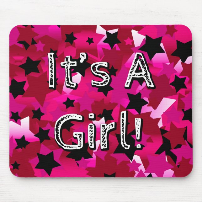 Mousepad É uma menina! Estrelas Rosa (Frente)