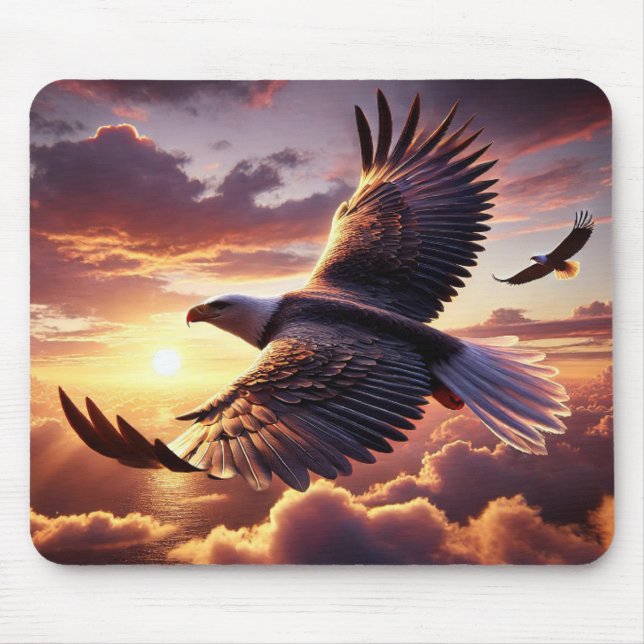 Mousepad Eagle Soaring Through Sky at Sunset (Frente)