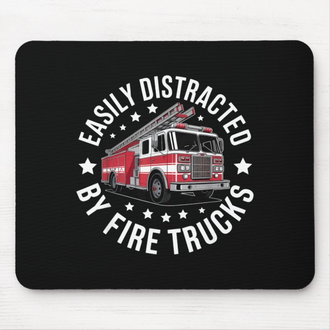 Mousepad Easily Distracted By Fire Trucks Design  (Frente)