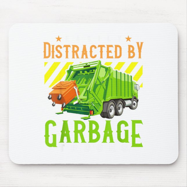 Mousepad Easily Distracted By Garbage Trucks Funny Truck Lo (Frente)