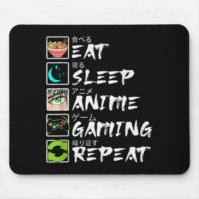 Mousepad Eat Sleep Anime Gaming Repeat Gamer Men Teen Boy A (Frente)