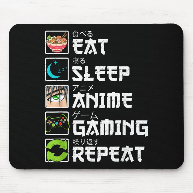 Mousepad Eat Sleep Anime Gaming Repeat Gamer Men Teen Boy A (Frente)