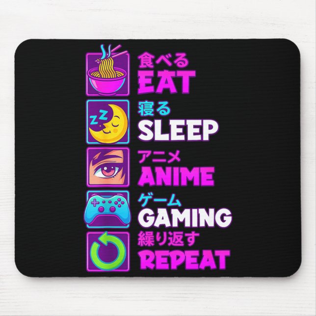 Mousepad Eat Sleep Anime Gaming Repeat Kawaii Otaku Anime M (Frente)