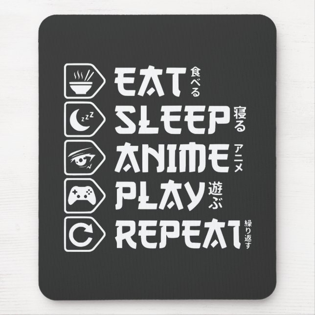 Mousepad Eat Sleep Anime Play Repeat Otaku Anime Lifestyle (Frente)