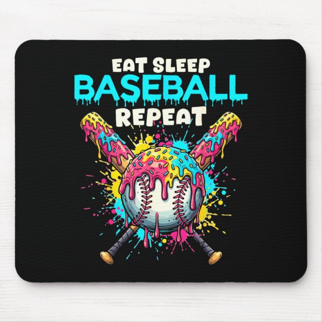 Mousepad Eat Sleep Baseball Repeat Funny Ice Cream Drip Cro (Frente)