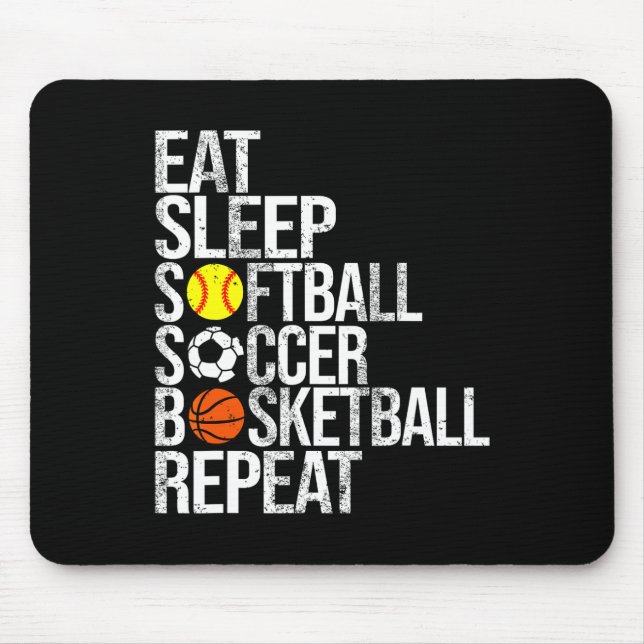 Mousepad Eat Sleep Softll Soccer Sketll Repeat Funny Sport  (Frente)