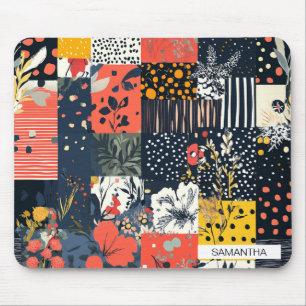 Mousepad Eclético Patchwork Botânico Ousado com Pontos
