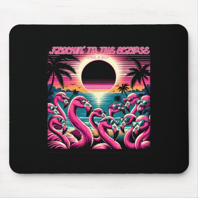 Mousepad Eclipse Solar 2024 Retro Flamingos Flockin#39; Par (Frente)