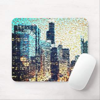 Mousepad Edifícios da cidade azul em mosaico com alivio
