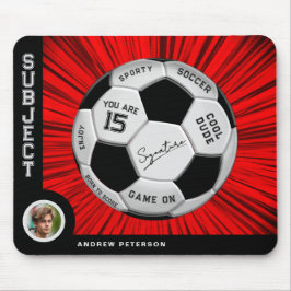 Mousepad Editable Soccer Ball Modern Red Milestone Birthday