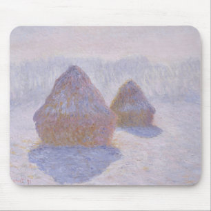 Mousepad Efeito dos monte de feno de Claude Monet da neve