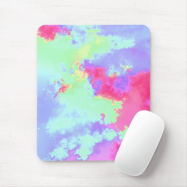 Mousepad Efeito Splatter de Tinta Arco-Íris Verde Rosa (Com mouse)