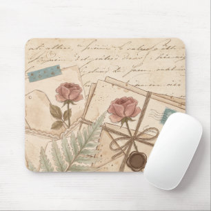 Mousepad Efêmera Botânica Rosa Vintage