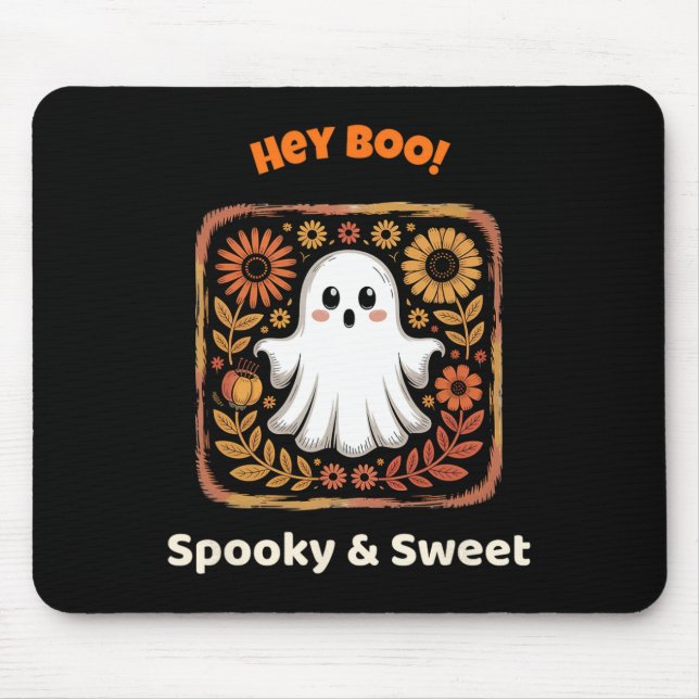 Mousepad Ei, Boo Ghost Retro Halloween Spooky, Fofo (Frente)