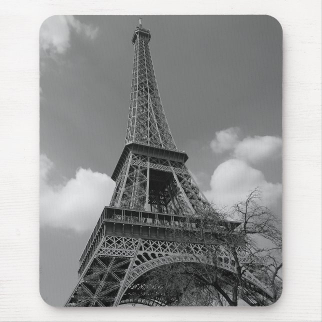 Mousepad Eiffel nebuloso em preto e branco, 2015 (Frente)