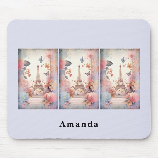 Mousepad Eiffel Tower Butterflies and Flowers (Frente)