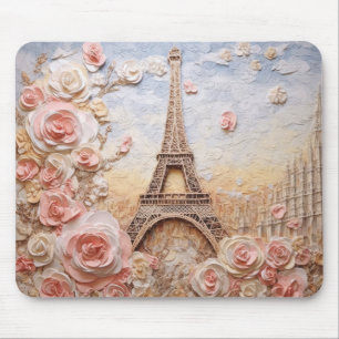 Mousepad Eiffel Tower Paris França Floral Rosa Francês