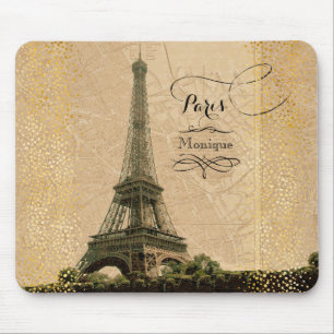 Mousepad Eiffel Tower Paris Vintage Map Monograma Nome