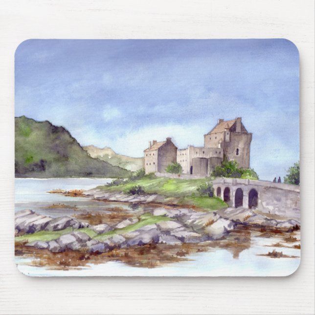 Mousepad Eilean Donan Castle Watercolor Painting (Frente)