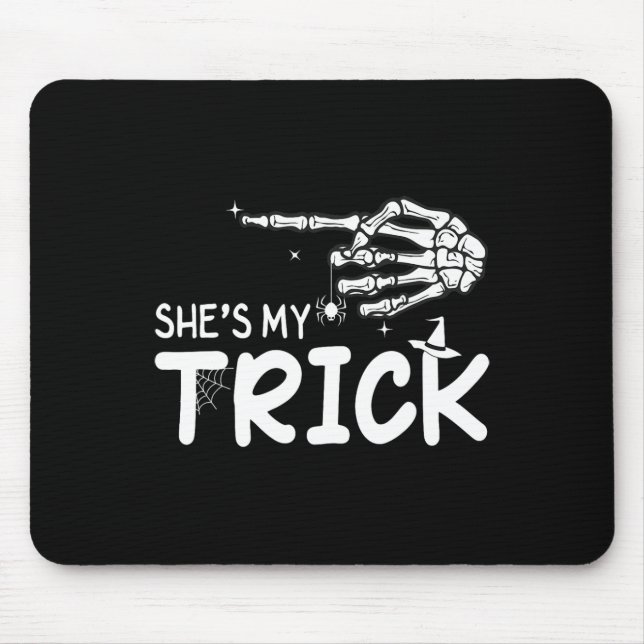 Mousepad Ela é minha Casal de truques Skeleton Halloween (Frente)