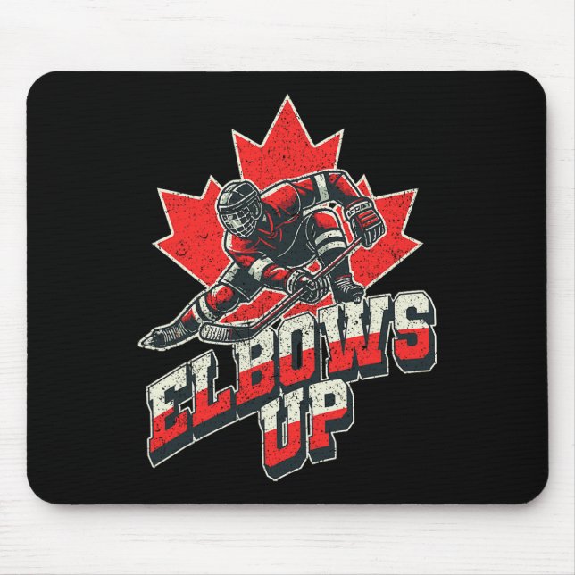 Mousepad Elbows Up Hockey Player Maple Leaf Canadian Athlet (Frente)