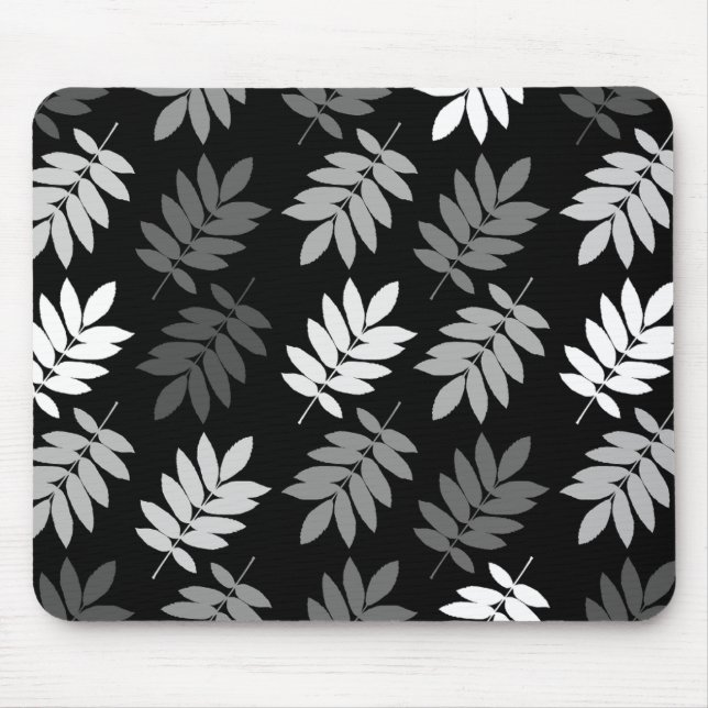 Mousepad Elder Leaf Big Pattern Black White Grey (Frente)